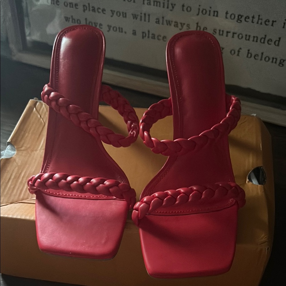 Women's Red Braided Strap Sandals